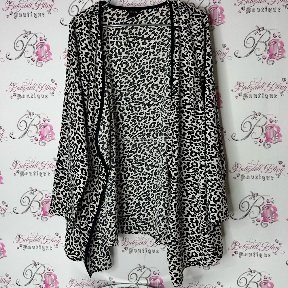 Jessica Black and White Animal Print Cardigan open flowy waterfall leopard